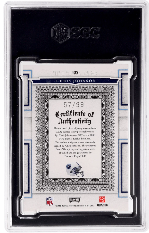 Playoff National Treasures 2008 Chris Johnson/99 SGC 9/10 novato radiocontrol Foto 2 de 2