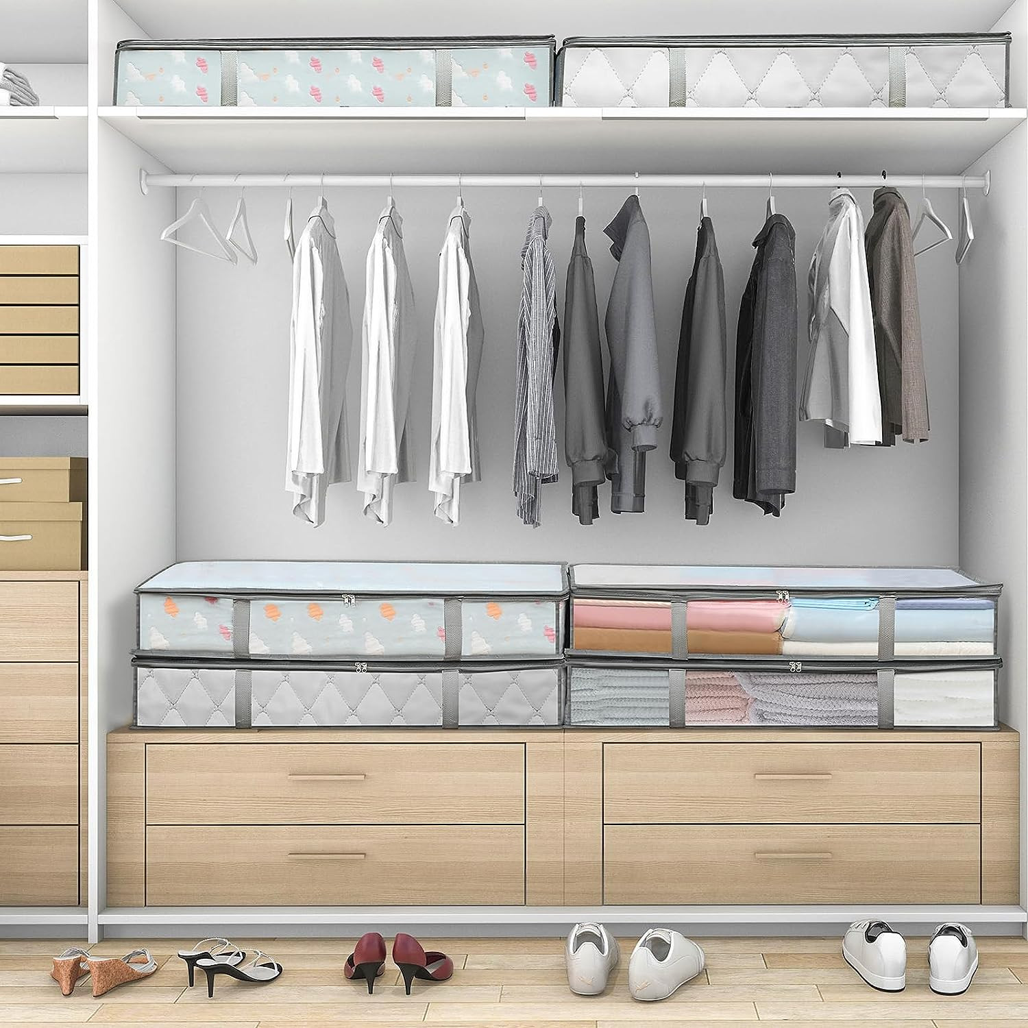 2 Pack under Bed Storage Containers Bins, Humid-Proof Plastic Underbed Storage B