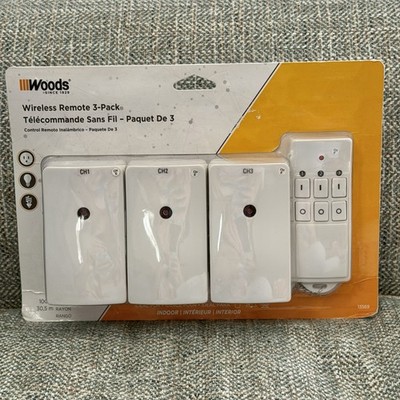 WOODS 13569 Wireless Remote Control (3-Pack) Indoor Electric Outlet 100ft