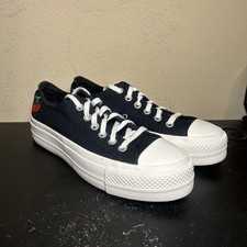 Converse Chuck Taylor All Star Lift Platform Low Black Red Cherries Sz 7.5 Shoes