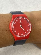 Swatch Black Red Swiss Made Watch Casual Style Azulbaya v8 Silicone Montre P1042