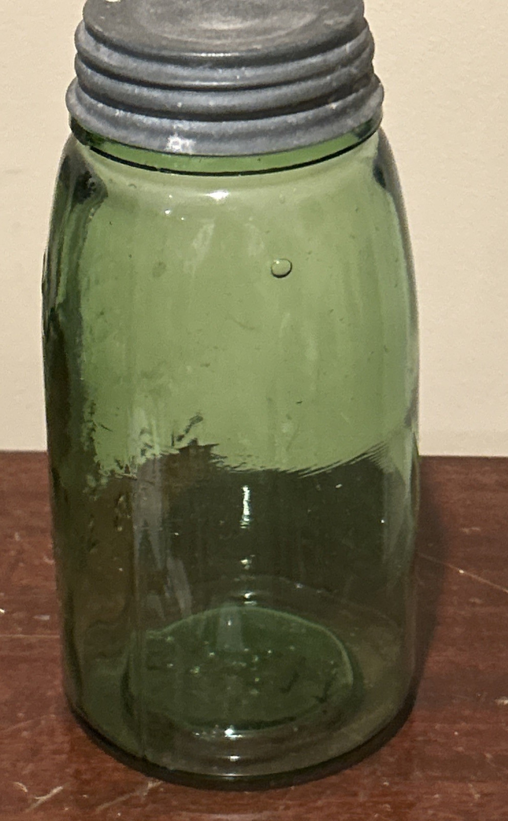Vintage  Green Quart Mason's Patent Nov 30 1858 Canning Jar Zinc Lid H362
