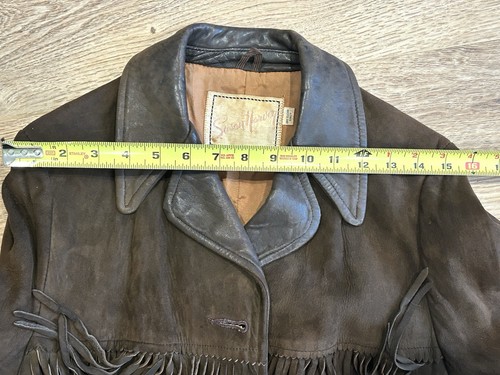 Giacca pelle scamosciata frange marroni vintage da donna XS/S di Susan Harvey Western - Foto 16 di 17