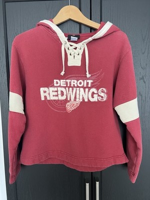 Old Time Hockey Detroit Red Wings Lace-Up Hoodie Vintage Sweatshirt M Women