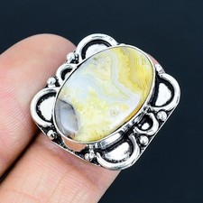 Crazy Lace Agate Gemstone Handmade 925 Sterling Silver Jewelry Ring Size 7.5