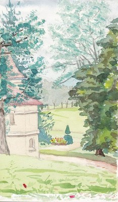 Colombier Park parc Bäume trees Landschaft Aquarell watercolor drawing 1905