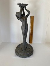 Vintage Figural Lady Table Lamp Base, Art Nouveau, Metal, 15