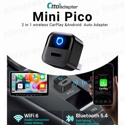 Mini Pico Wireless CarPlay Android Auto Adapter WiFi6 USB Plug&Play