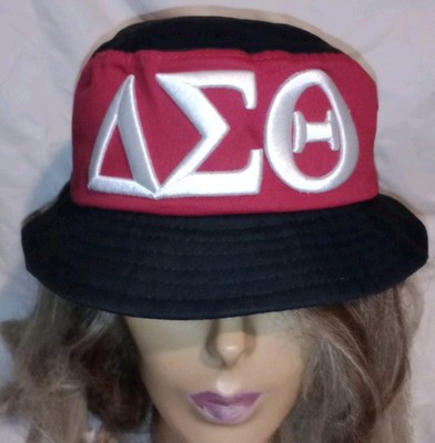 Delta Sigma Theta Sorority Embroidered Bucket Hat Red&White W/ Black Top&Rim