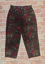 NWT Vintage Halston Jeanswear Size 6 Floral Print High Waist Capri Denim Pants