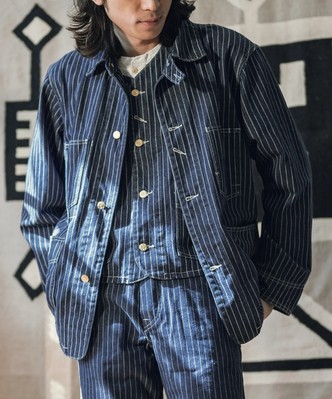 Non Stock Men's Retro Wabash Striped Railroad Denim Coat Chore Worker Jacket XL