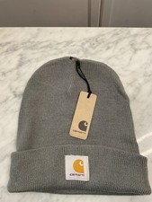 Carhartt mens Gray Acrylic watch Logo Beanie Hat One size Wip Bnwt