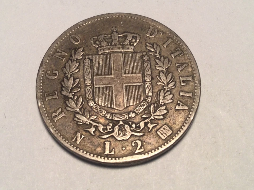 Italy KM16.1,  2 Lire 1863-N (BN) (Valore) nice VF.  Scarce One Year type. - Image 2 of 2