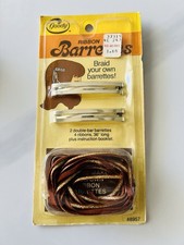 Vintage 1981 Goody Brown Gold Ribbon Barrettes DIY With Stay Tight Clasp NOS