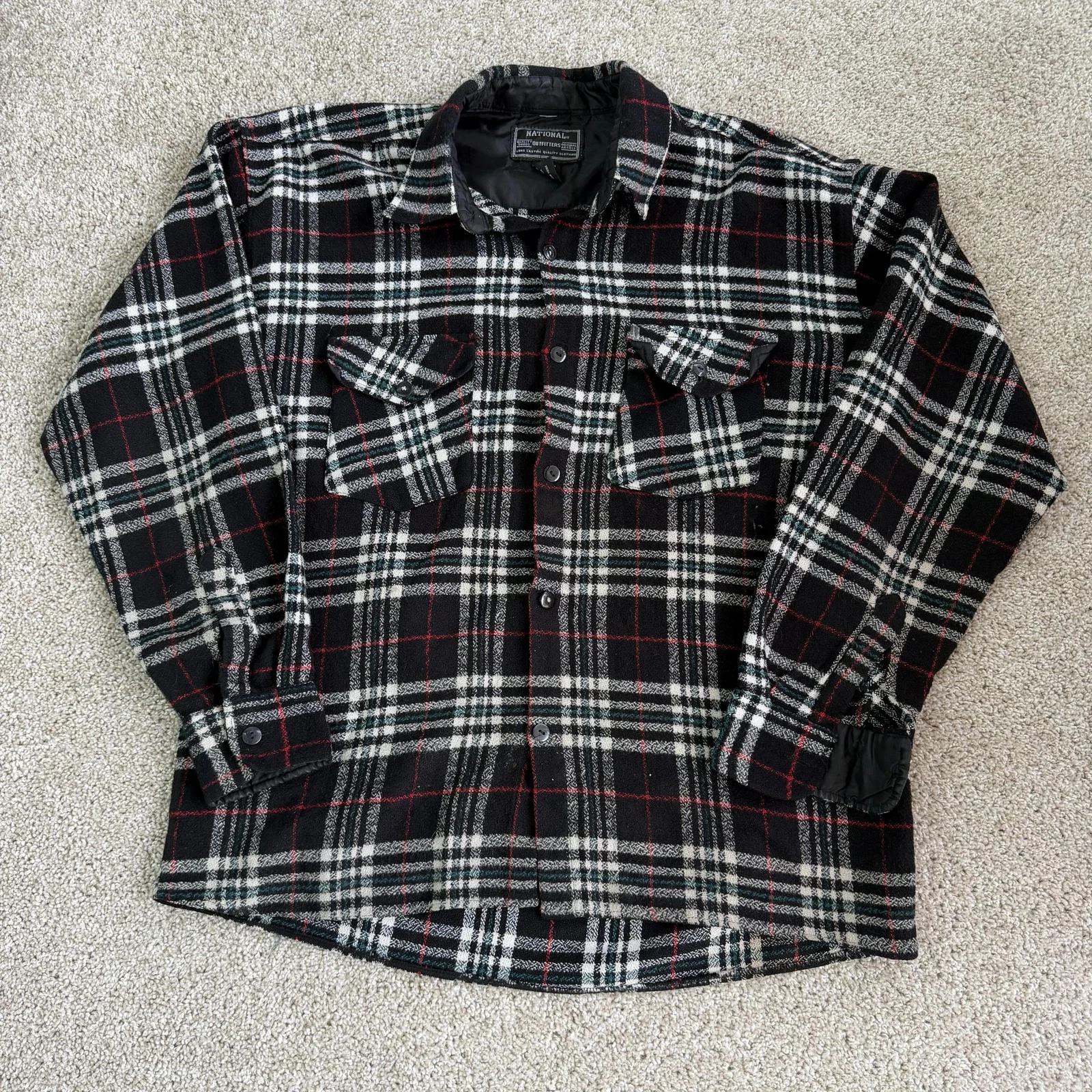 National Outfitters Shirt Jacket Mens XL Black Plaid Flannel Quilted Lined
