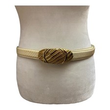 Leather Shop 1988 Vintage Genuine Snake Skin Belt Size L Gold Buckle Retro