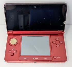 Nintendo 3DS Flame Red Handheld System Bundle w/ Charger - Screen Dent - Tested!