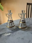 VTG MCM Anchor Hocking Oil Vinegar Cruet Set with Stopper Gold Leaf Wheat