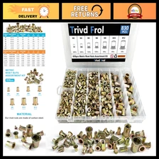 830pcs Rivet Nut Tool Kit - SAE/Metric Assortment M3-M12, Galvanized Steel Inser