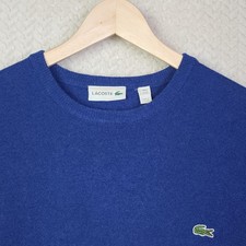 Lacoste Sweater Mens XL Pure Wool Royal Blue Crewneck Pullover Crocodile Logo