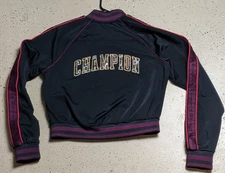 Champion Track Jacket Womens Black Floral Full Zip Logo Varsity Track jacket