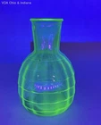 Uranium Glass Green Vase Depression Era Horizontal Banded Rings Vintage 6 Inch