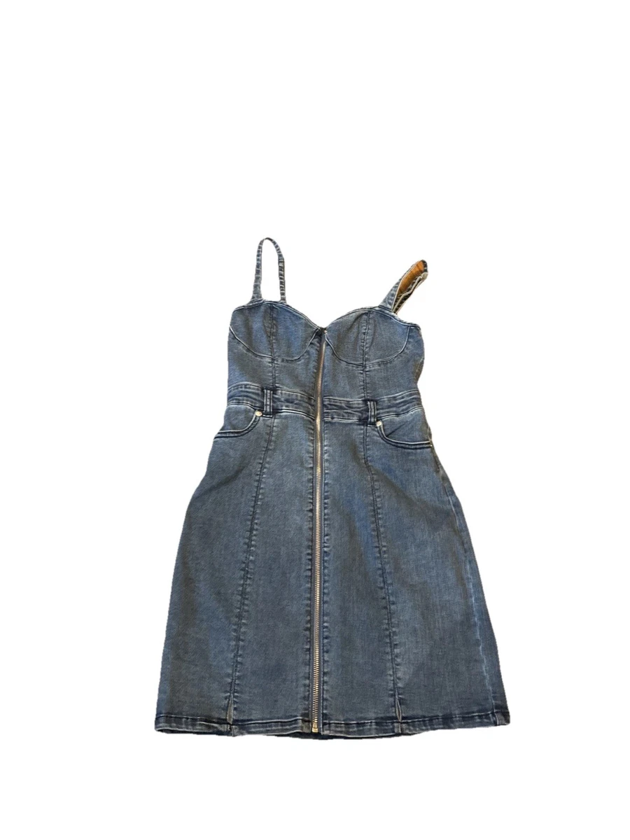 juicy couture denim dress Juicy Couture Exposed Button Closure Denim Jean Dress Knee Length Women's Size 2