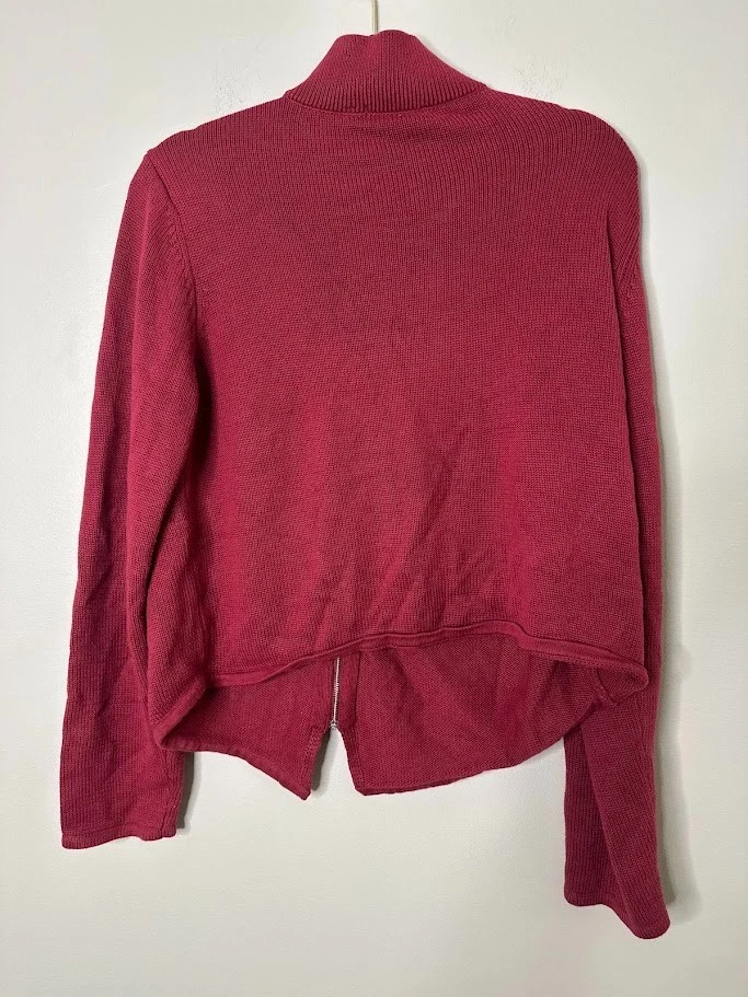 Daisy Fuentes 女式 XL 毛衣开衫全拉链红色模拟领勃艮第色 — 第 3/4 张图片