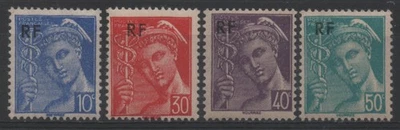 FRANCE 1944 : N° 657 à 660 TYPE MERCURE.TIMBRES DE 1942 SURCHARGÉ RF NEUF** TB - Photo 1/2