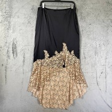 Vintage Cache Black Silk Satin Beige Lace Sequin Y2K Skirt Womens Size 12