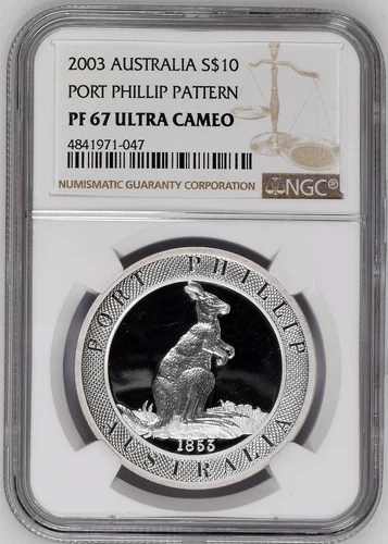 2003 Australia Silver Proof Ten Dollar S$10 Port Phillip Pattern NGC PF 67 UC