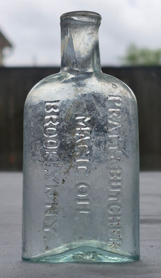 Aqua Pratt & Butcher Magic Oil Brooklyn NY Pontiled Medicine Bottle