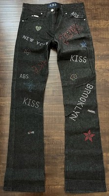 NWT ABS by Allen Schwartz Vintage Embellished Novelty Slim Flare Jeans 6 30  W