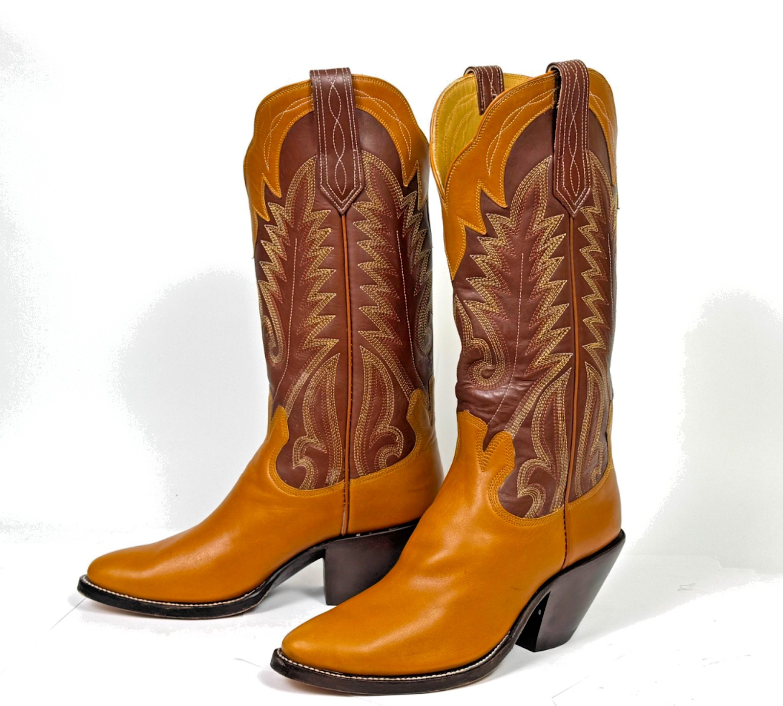 Paul Bond Brown Cowboy Boots  Mens Size 10D - 14" Tall 2-5/8" Heel Pointed J-Toe image 2