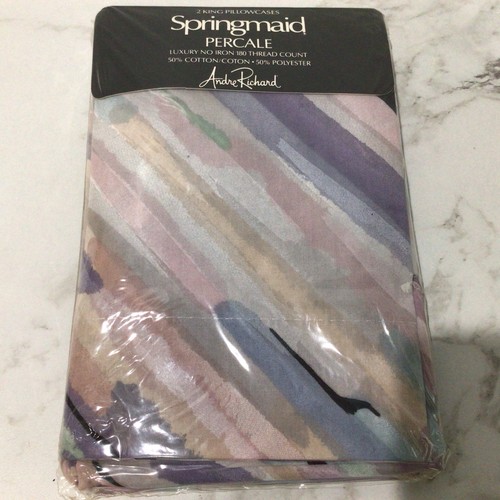 Fundas de almohada Springmaid Andre Richard 2 King de colección sombras plateadas 2 rosas EE. UU. NUEVAS