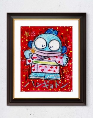 Colorful Modern Art Sanrio Hangyodon 14x11 Original Acrylic Painting on Paper