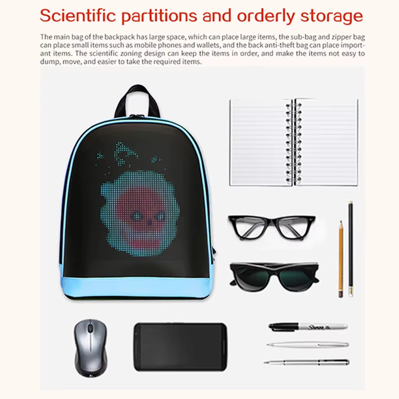 School Backpack Led Screen Cell Phone Programming DIY Pattern Lightweight Hard C image 4