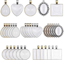 60Pcs Pendant Trays, Bezel Pendant Trays Blanks with Glass Cabochons for Pendant