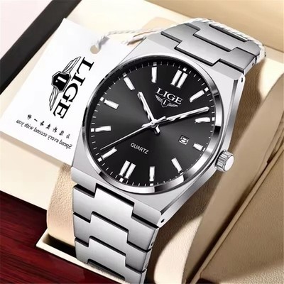 LIGE Men Quartz Watch Siliver Steel Wristwatch Business Calendar Male Watches
