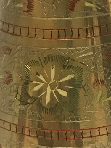 Vintage Brass Flower Vase with Beautifully Etched Floral Design 12" - Picture 8 of 11