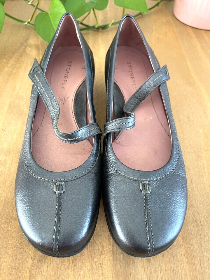 Stonefly Vera Pelle Absolute Comfort Mary Jane Zapatos Planos Talla EU 39 US 8 Gris Foto 3 de 4