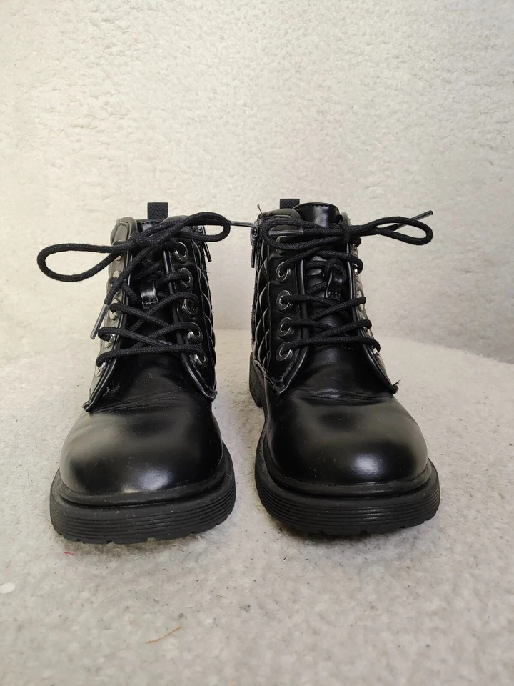 Steve Madden шорты девочек ботинки 2 М черный PU кожаный шнурует вверх лодыжки плоский туфли - Изображение 2 из 4