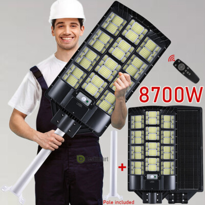 8700W Commercial Solar Street Light Dusk-Dawn Outdoor Solar Lighting Bulb+Pole