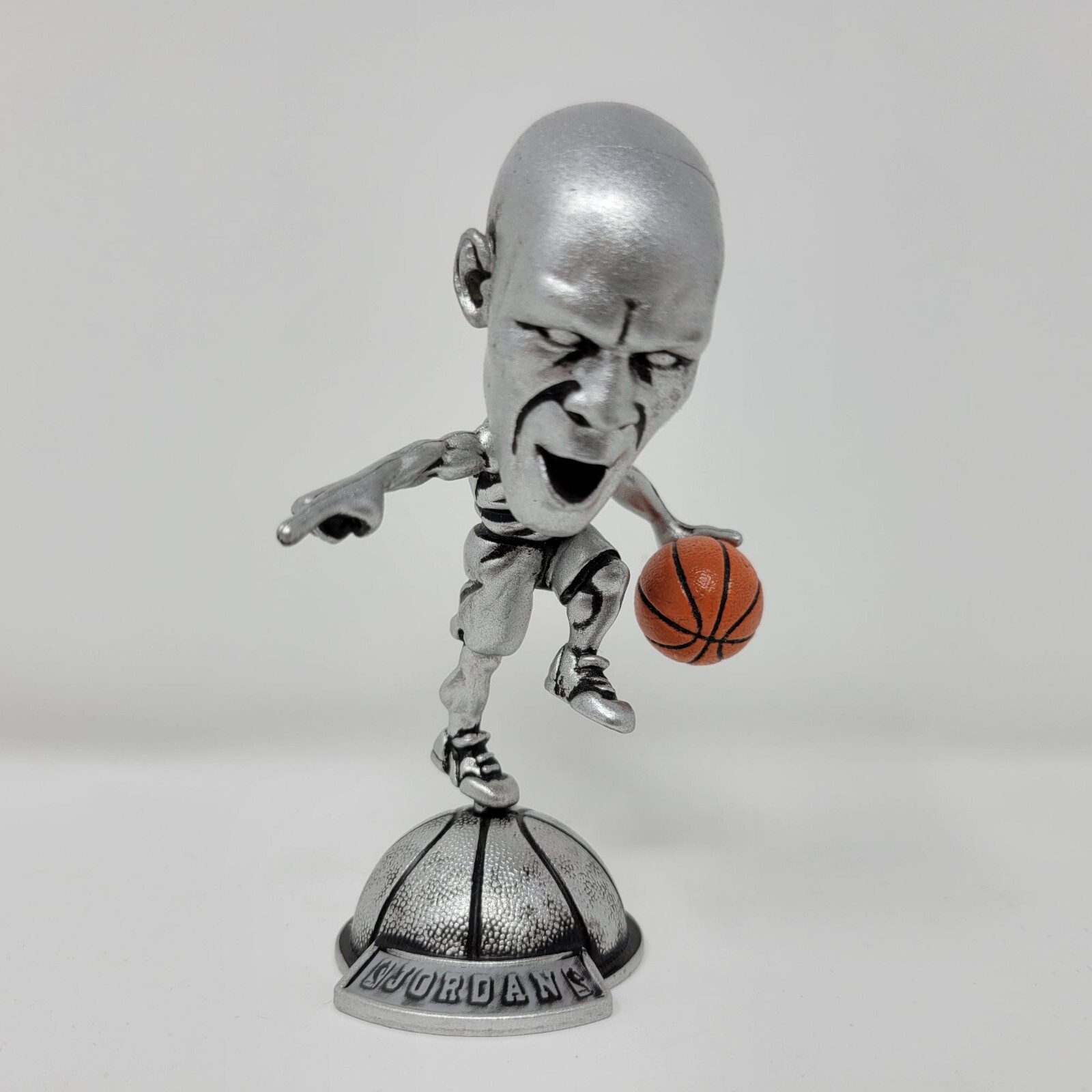 Michael Jordan Silver Tone Figurine Dribbling Basketball On Stand Collectible