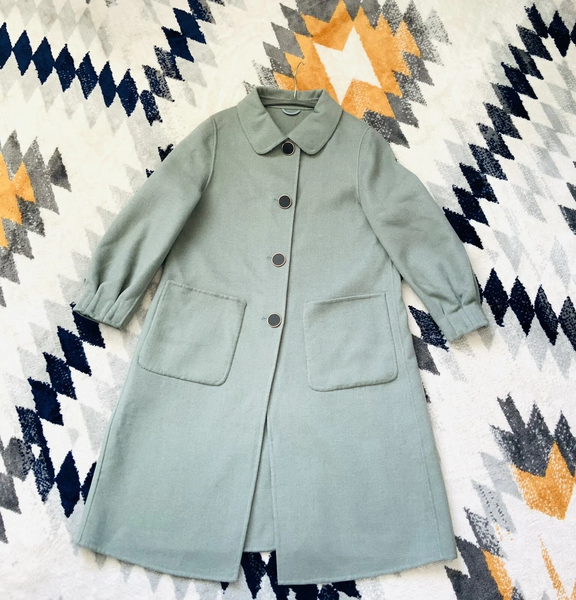 Wool Sage Color Single-Breasted Coat