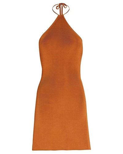Cult Gaia Leslie Knit Mini Open Back Dress Large in Spice Brown $318 NWT