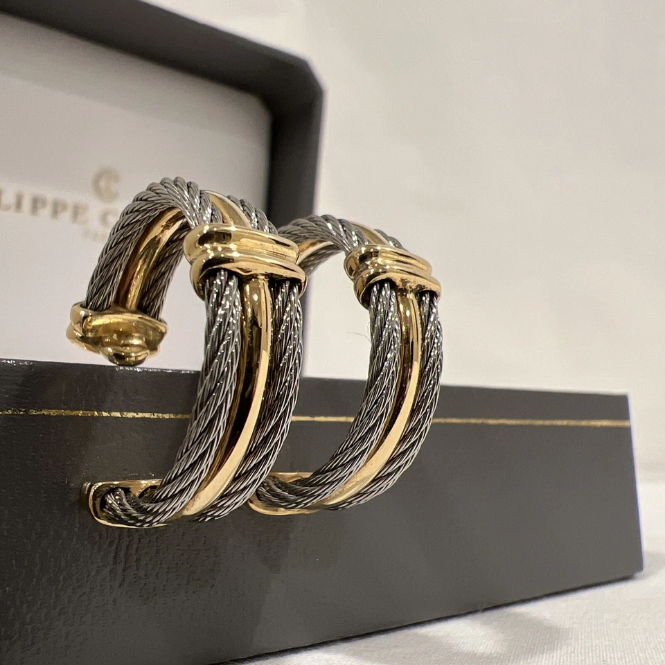 Philippe Charriol Cable con Pendientes Argolla Oro Amarillo 18K Con Caja Foto 4 de 4