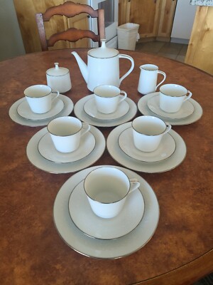 Noritake 6450 Q Reina Tea Setting for 6 teapot sugar bowl  creamer salad plate