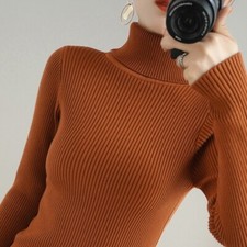 Lady Slim Faux Cashmere Pullover Knit Sweater Turtleneck Jumper Knitwear Sweater