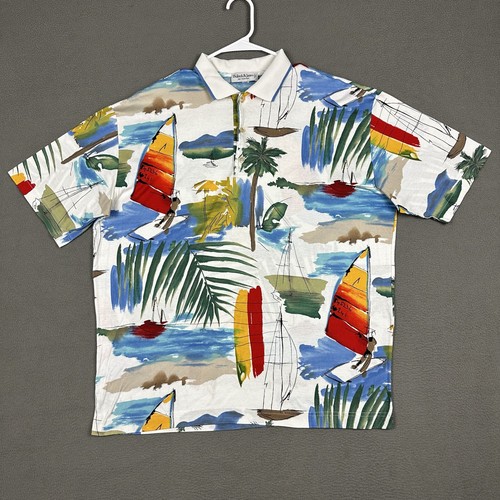 Bullock Jones Hemd Herren 2XL (passt wie XL) weiß Polo Segelboot Strand Print Italy